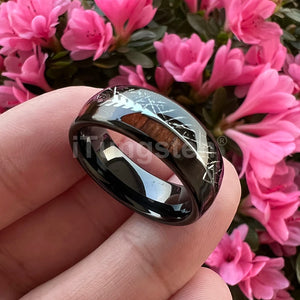 Tungsten Meteorite Sandalwood Arrow Inlay Wedding Band Ring Men Women