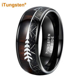 Tungsten Meteorite Sandalwood Arrow Inlay Wedding Band Ring Men Women