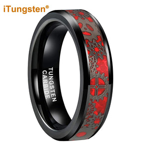 6mm 8mm Red Carbon Fiber Inlay Tungsten Wedding Band