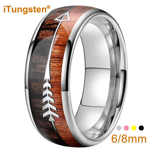 Tungsten Carbide Ring Arrow Koa Wood Inlay Comfort Fit