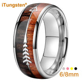 Tungsten Carbide Ring Arrow Koa Wood Inlay Comfort Fit