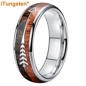 iTungsten 6mm Tungsten Carbide Ring Arrow Koa Wood Inlay Comfort Fit