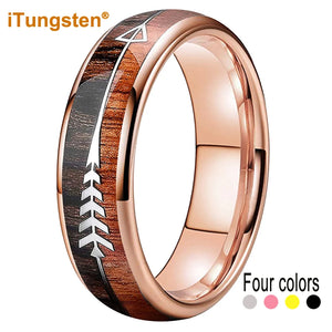 iTungsten 6mm Tungsten Carbide Ring Arrow Koa Wood Inlay Comfort Fit