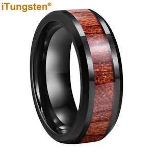 Tungsten Carbide Ring 8mm Rosewood Inlay Wedding Band
