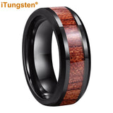 Tungsten Carbide Ring 8mm Rosewood Inlay Wedding Band