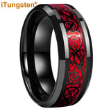 iTungsten 8mm Dragon Tungsten Ring Red Carbon Fiber Comfort Fit