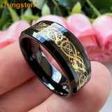 8mm Tungsten Carbon Fiber Dragon Ring Beveled Edge Comfort Fit