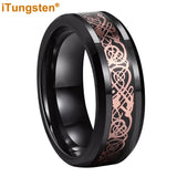 8mm Tungsten Carbon Fiber Dragon Ring Beveled Edge Comfort Fit