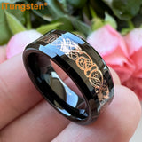 8mm Tungsten Carbon Fiber Dragon Ring Beveled Edge Comfort Fit