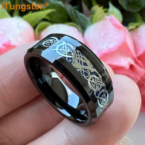 8mm Tungsten Carbon Fiber Dragon Ring Beveled Edge Comfort Fit