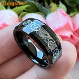 8mm Tungsten Carbon Fiber Dragon Ring Beveled Edge Comfort Fit
