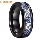 8mm Tungsten Carbon Fiber Dragon Ring Beveled Edge Comfort Fit