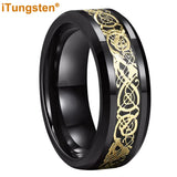 8mm Tungsten Carbon Fiber Dragon Ring Beveled Edge Comfort Fit