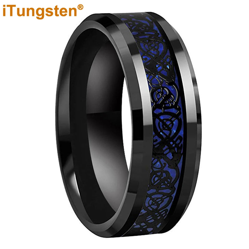 8mm Carbon Fiber Dragon Ring Tungsten Wedding Band