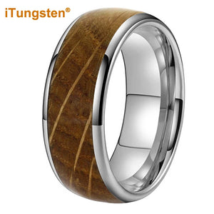iTungsten 8mm Whiskey Barrel Oak Wood Ring Tungsten Wedding Band