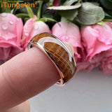 iTungsten 8mm Whiskey Barrel Oak Wood Ring Tungsten Wedding Band
