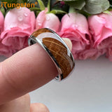 iTungsten 8mm Whiskey Barrel Oak Wood Ring Tungsten Wedding Band