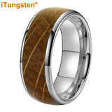 iTungsten 8mm Whiskey Barrel Oak Wood Ring Tungsten Wedding Band