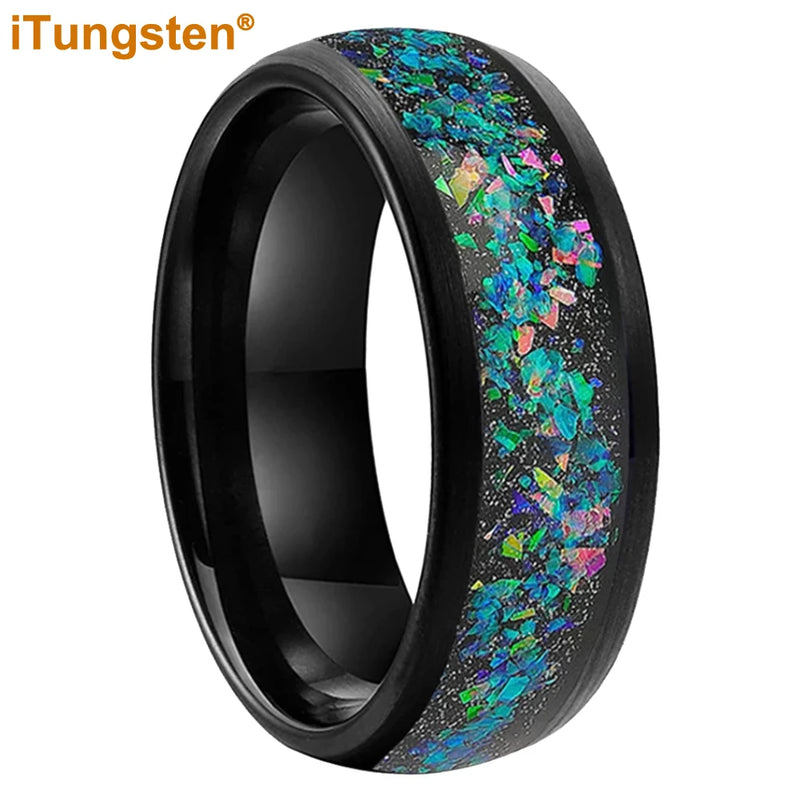 iTungsten 8mm Opal Ring Tungsten Wedding Band