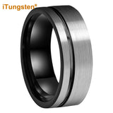 Tungsten Wedding Band Offset Groove Brush Finish Comfort Fit