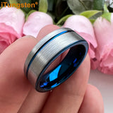 Tungsten Wedding Band Offset Groove Brush Finish Comfort Fit