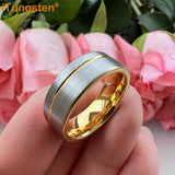 Tungsten Wedding Band Offset Groove Brush Finish Comfort Fit