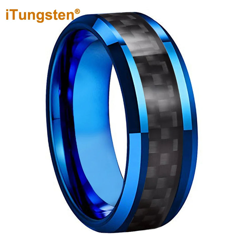 8mm Tungsten Ring with Carbon Fiber Inlay Wedding Band