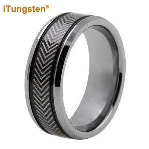 iTungsten 8mm Tungsten Wedding Band Ring Polished Beveled Grooved Comfort Fit