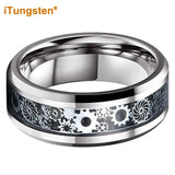 8mm Gear Ring Tungsten Wedding Band with Carbon Fiber Inlay