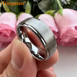 iTungsten 8mm Tungsten Carbide Ring Brushed Finish Comfort Fit