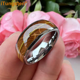 8mm Guitar Ring Tungsten Wedding Band Whisky Barrel Wood Inlay