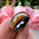 8mm Guitar Ring Tungsten Wedding Band Whisky Barrel Wood Inlay