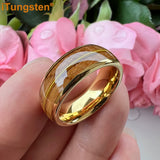 8mm Guitar Ring Tungsten Wedding Band Whisky Barrel Wood Inlay
