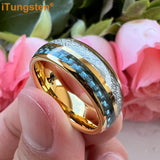 8mm Tungsten Wedding Band w/ Carbon Fiber & Meteorite Inlay