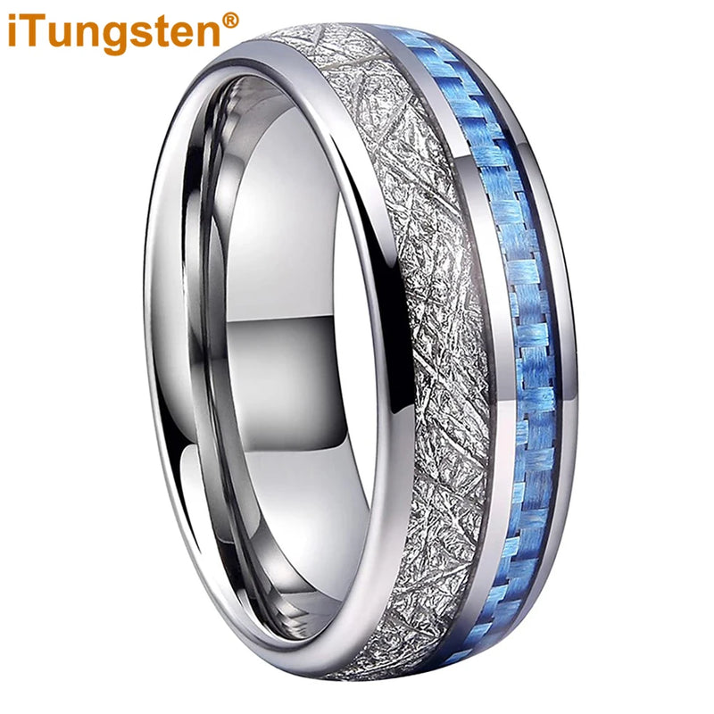 8mm Tungsten Wedding Band w/ Carbon Fiber & Meteorite Inlay