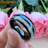 8mm Tungsten Wedding Band w/ Carbon Fiber & Meteorite Inlay
