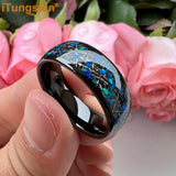 Tungsten 8mm Meteorite Opal Inlay Wedding Band Ring