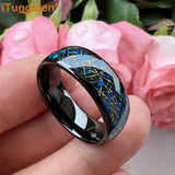 Tungsten 8mm Meteorite Opal Inlay Wedding Band Ring