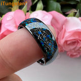 Tungsten 8mm Meteorite Opal Inlay Wedding Band Ring