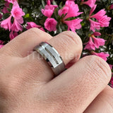 8mm Tungsten Carbide Wedding Band Center Grooved Beveled Edges