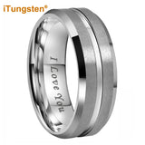 8mm Tungsten Carbide Wedding Band Center Grooved Beveled Edges