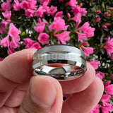 8mm Tungsten Carbide Wedding Band Center Grooved Beveled Edges