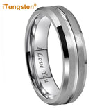 8mm Tungsten Carbide Wedding Band Center Grooved Beveled Edges