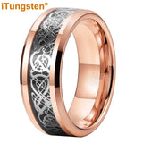 iTungsten 8mm Tungsten Dragon Ring Carbon Fiber Inlay Beveled Comfort Fit