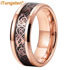 iTungsten 8mm Tungsten Dragon Ring Carbon Fiber Inlay Beveled Comfort Fit