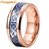 iTungsten 8mm Tungsten Dragon Ring Carbon Fiber Inlay Beveled Comfort Fit