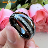 Tungsten 8mm Ring Koa Wood Meteorite Inlay Wedding Band