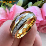 Tungsten 8mm Ring Koa Wood Meteorite Inlay Wedding Band