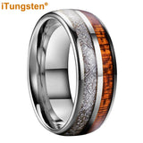 Tungsten 8mm Ring Koa Wood Meteorite Inlay Wedding Band