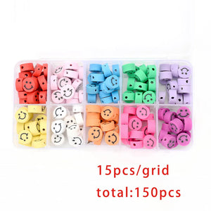 150pcs Multicolor Smiley Clay Beads Spacer Kit DIY Craft Necklace Hairpin